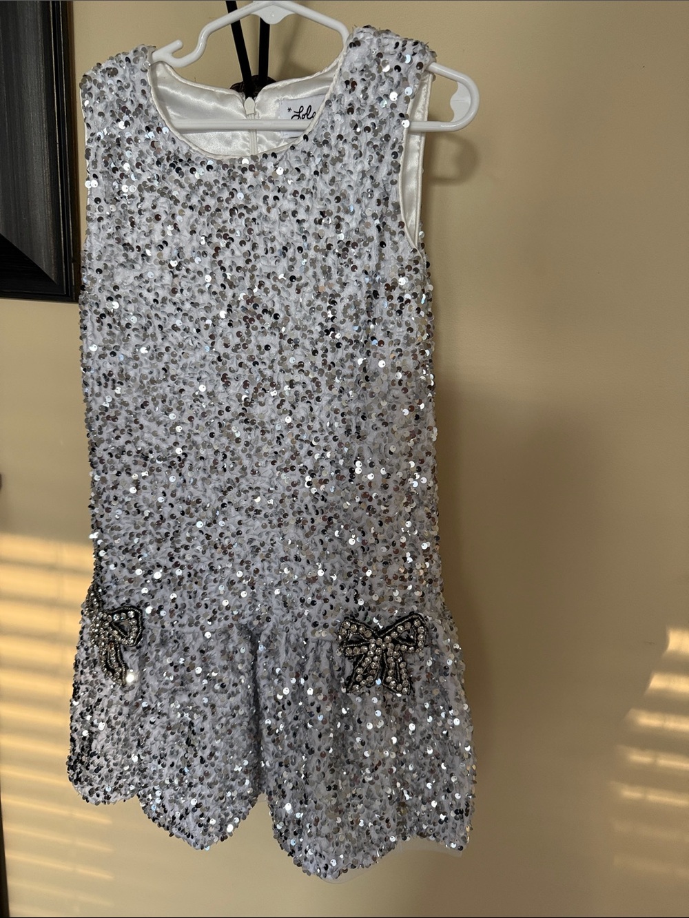 Lola + The Boys Silver Sequin Bow Appliqué Party Dress